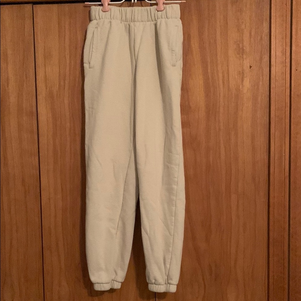 Gap Cream Track Pants with Elastic Waistband and Cuffed Ankles